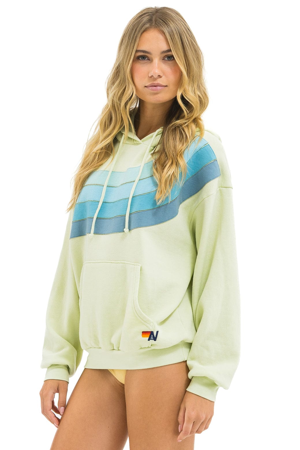 Retro WAVE STRIPE 4 PULLOVER HOODIE RELAXED - LIME CREAM SEAFOAM