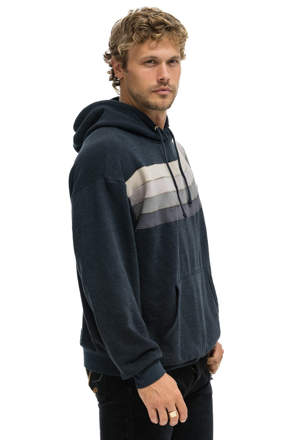 Retro WAVE STRIPE 4 PULLOVER HOODIE RELAXED - CHARCOAL CHARCOAL