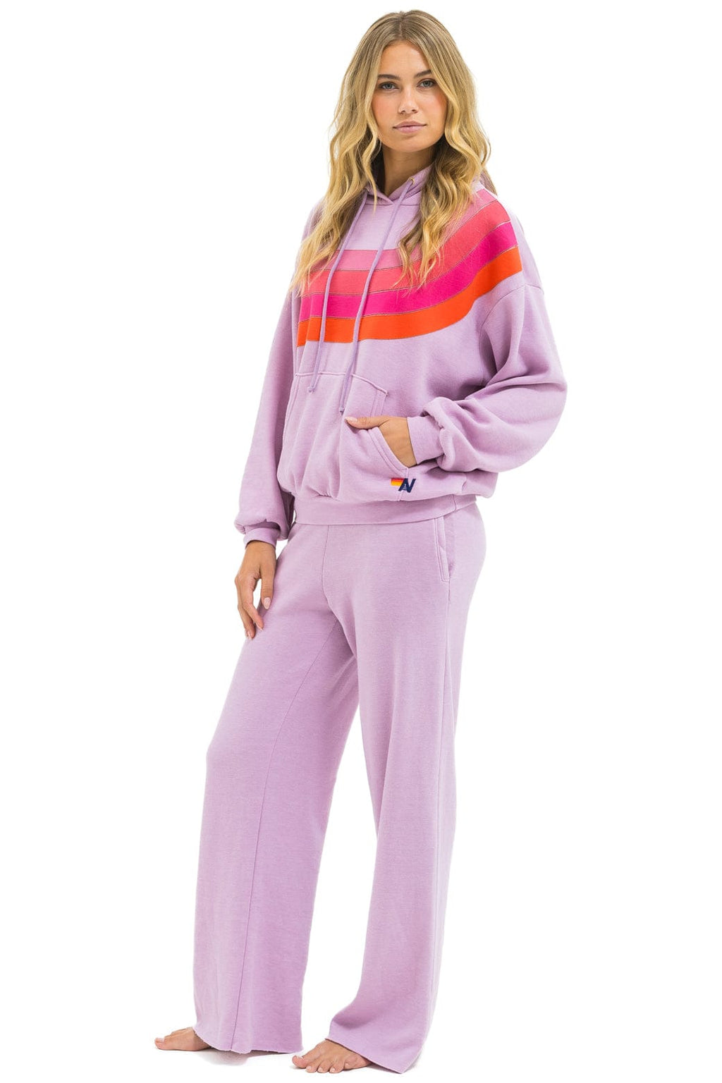 Retro WAVE STRIPE 4 PULLOVER HOODIE RELAXED - MAUVE MAGENTA ORANGE