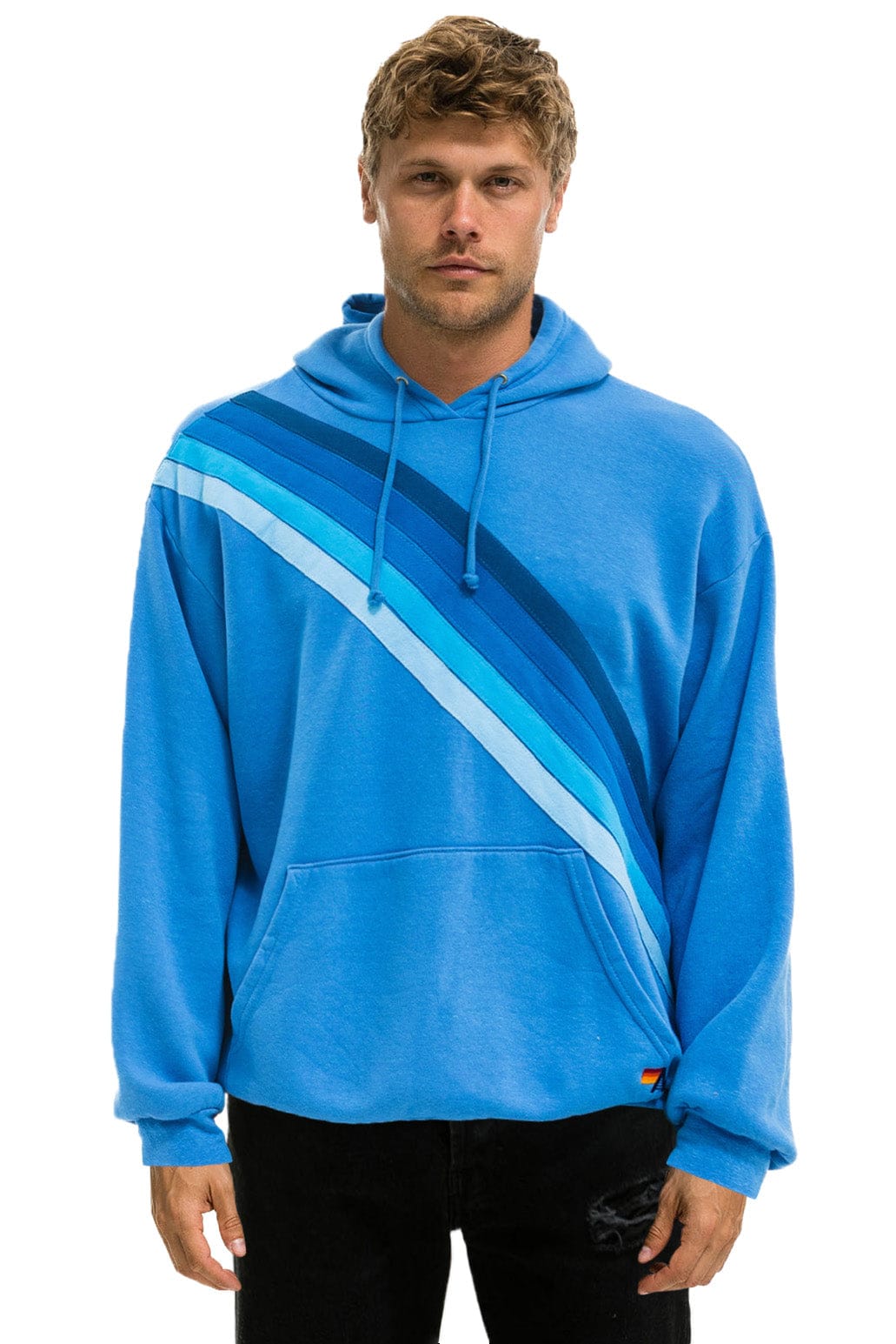 Retro CROSS STRIPE RELAXED PULLOVER HOODIE - COBALT BLUE