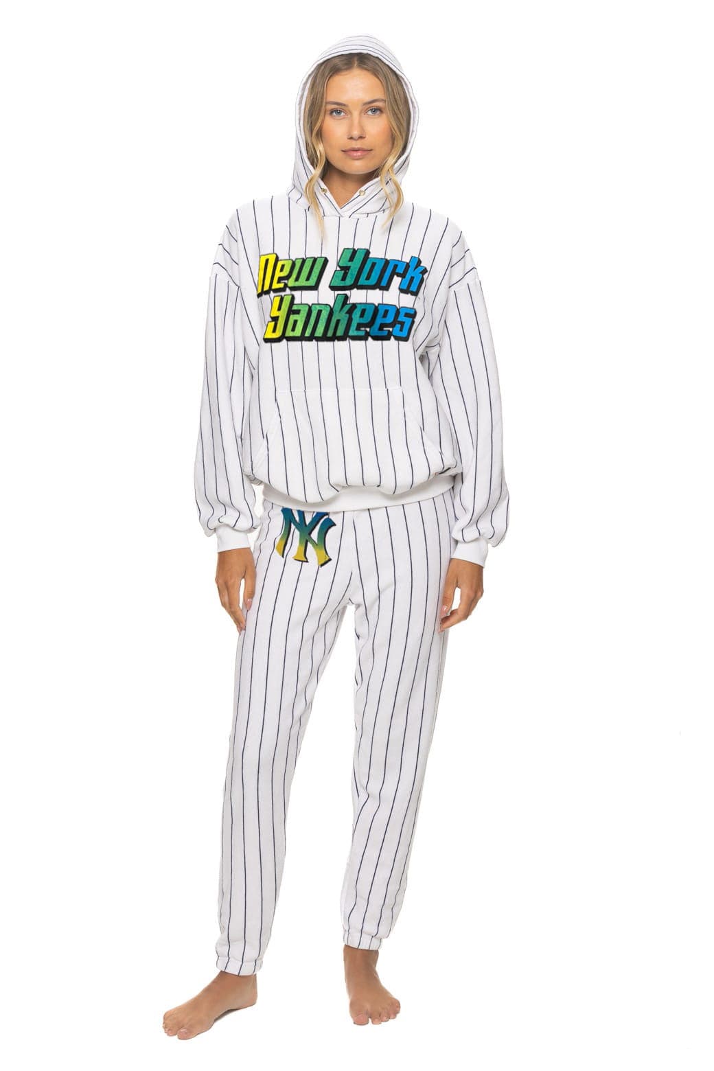 Retro NEW YORK YANKEES PINSTRIPE 2026 RELAXED PULLOVER HOODIE - WHITE NAVY