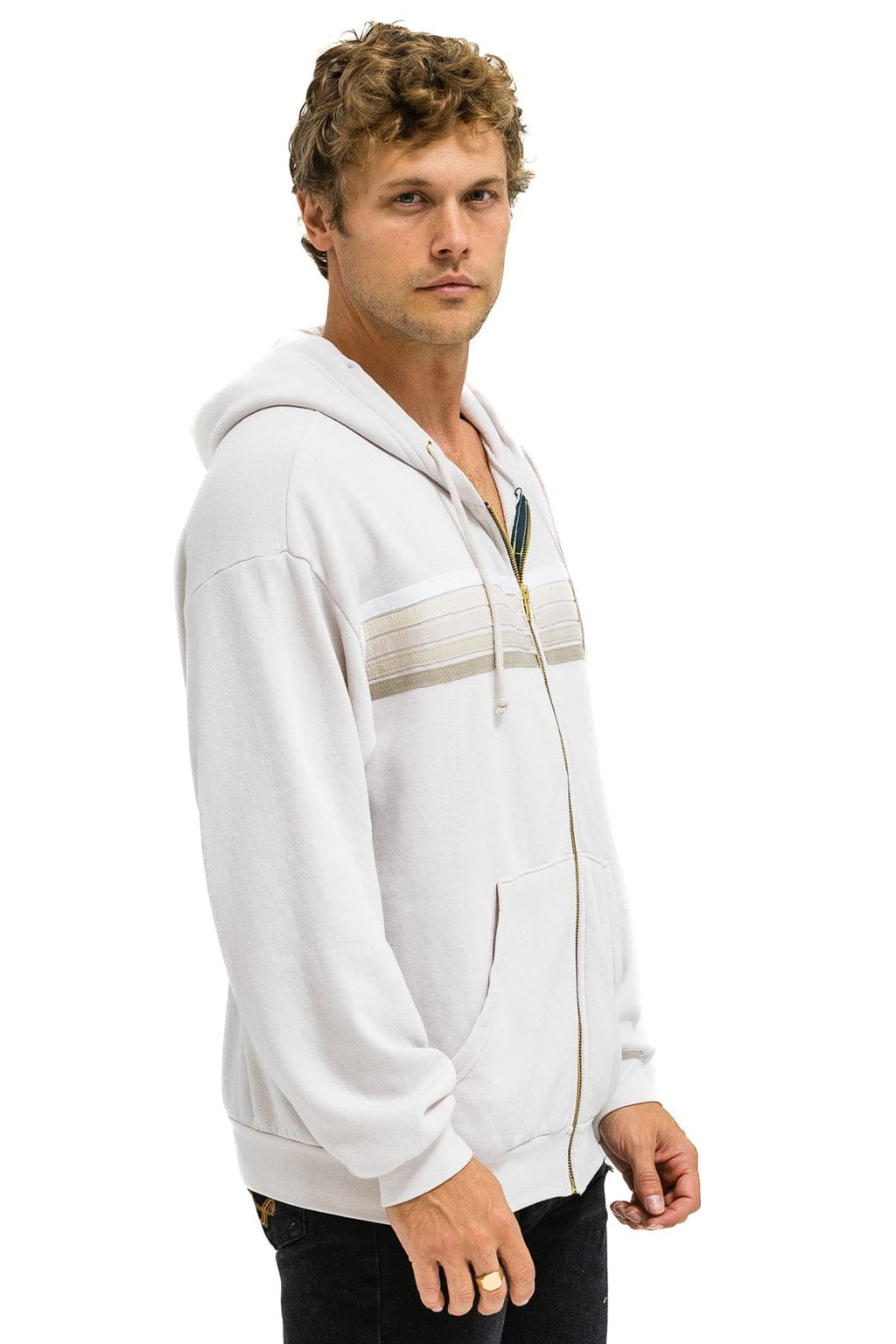 Retro 5 STRIPE RELAXED ZIP HOODIE - DOVE GREY WHITE GREY