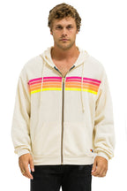 Retro 5 STRIPE RELAXED ZIP HOODIE - VINTAGE WHITE NEON