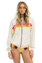Retro 5 STRIPE RELAXED ZIP HOODIE - VINTAGE WHITE NEON