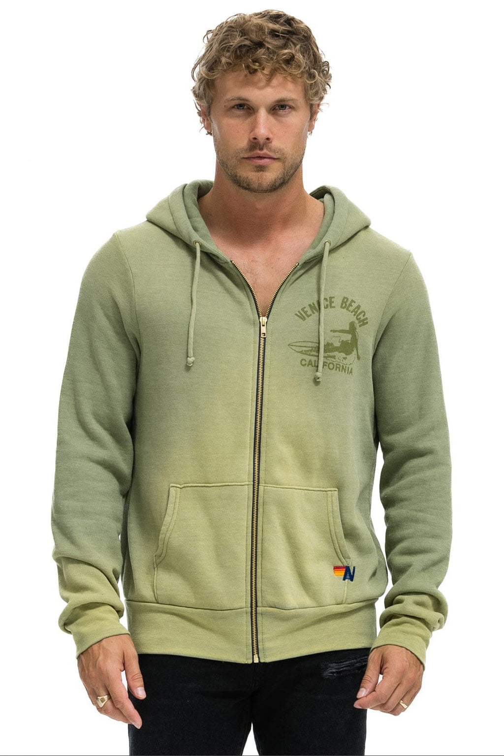 Retro VENICE SURFER ZIP HOODIE - FADED ARMY
