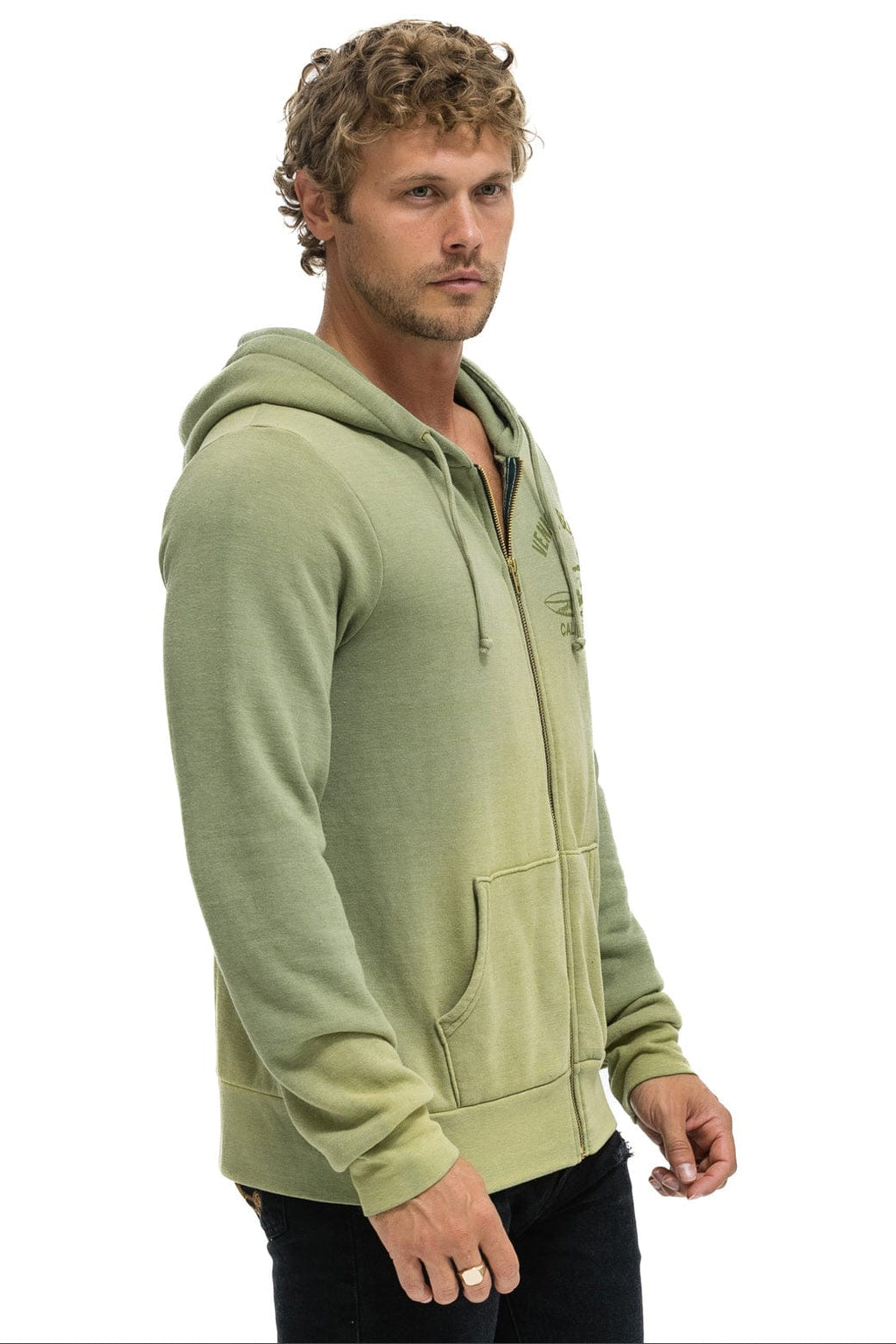 Retro VENICE SURFER ZIP HOODIE - FADED ARMY