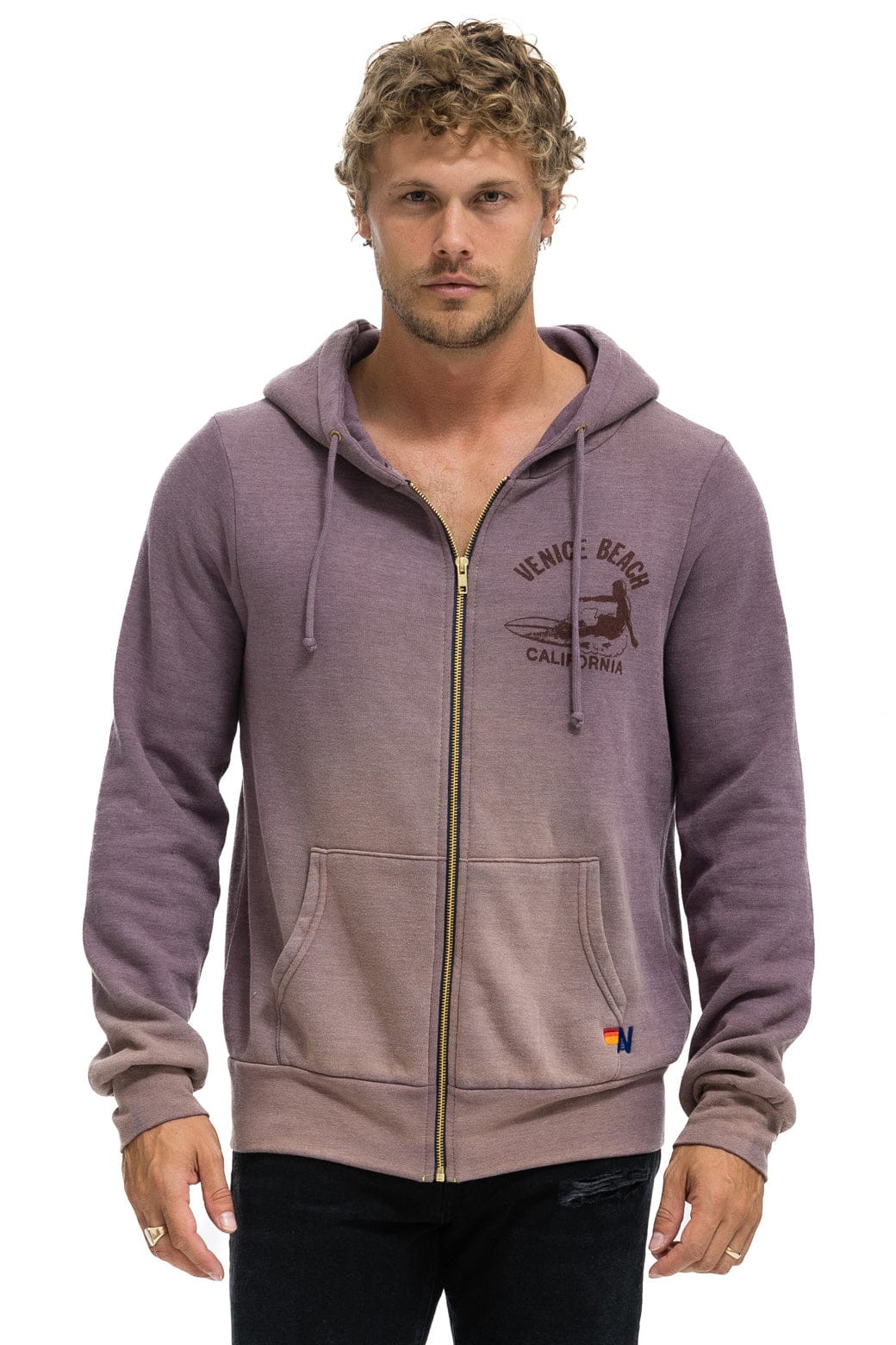 Retro VENICE SURFER ZIP HOODIE - FADED MOCHA