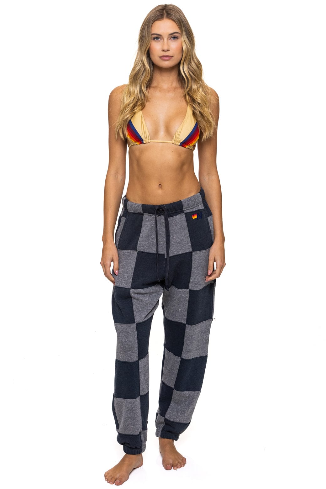 Retro CHECK QUILTED SWEATPANTS - HEATHER CHARCOAL