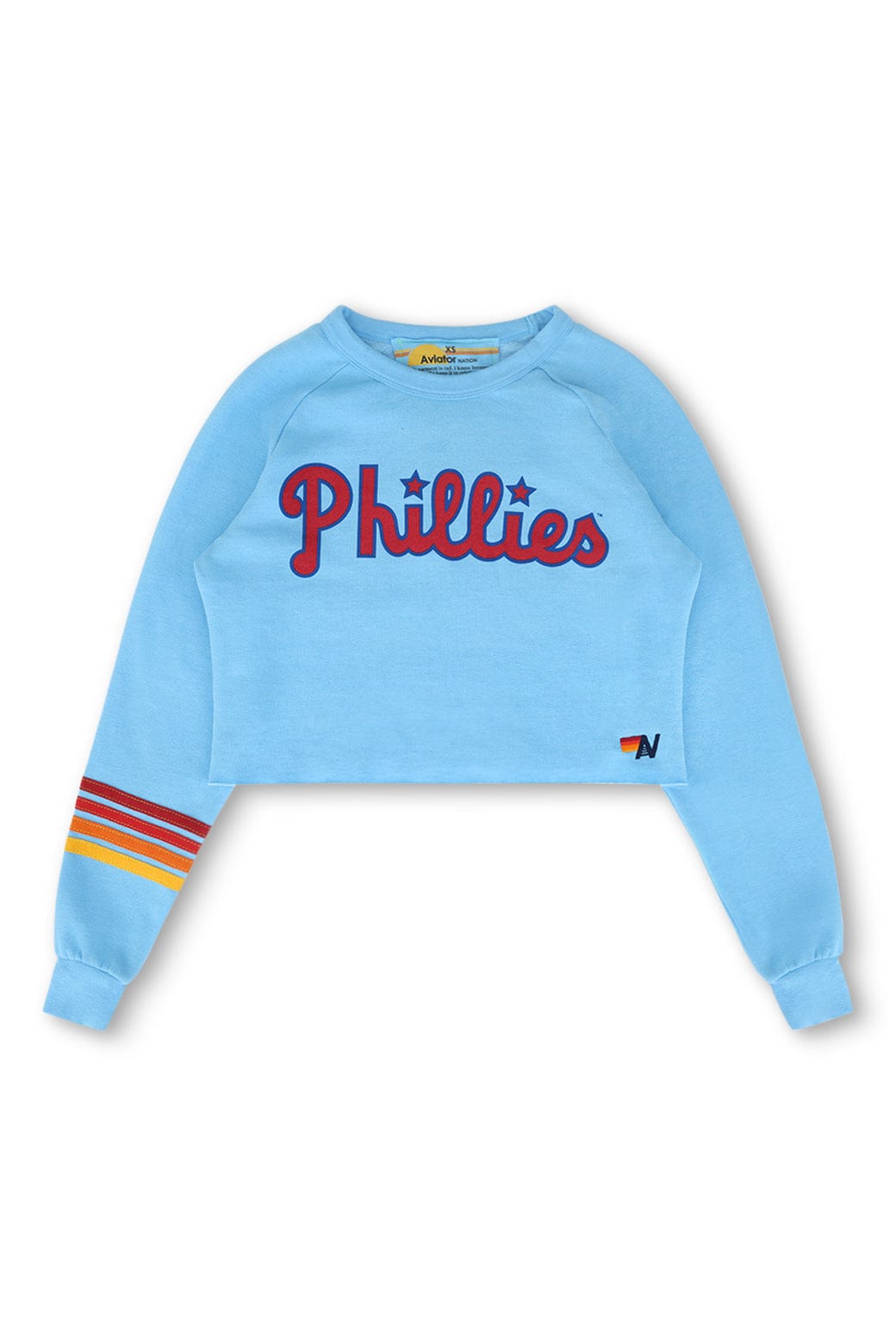 Retro PHILLIES RUGBY STITCH CROPPED CREW SWEATSHIRT - SKY