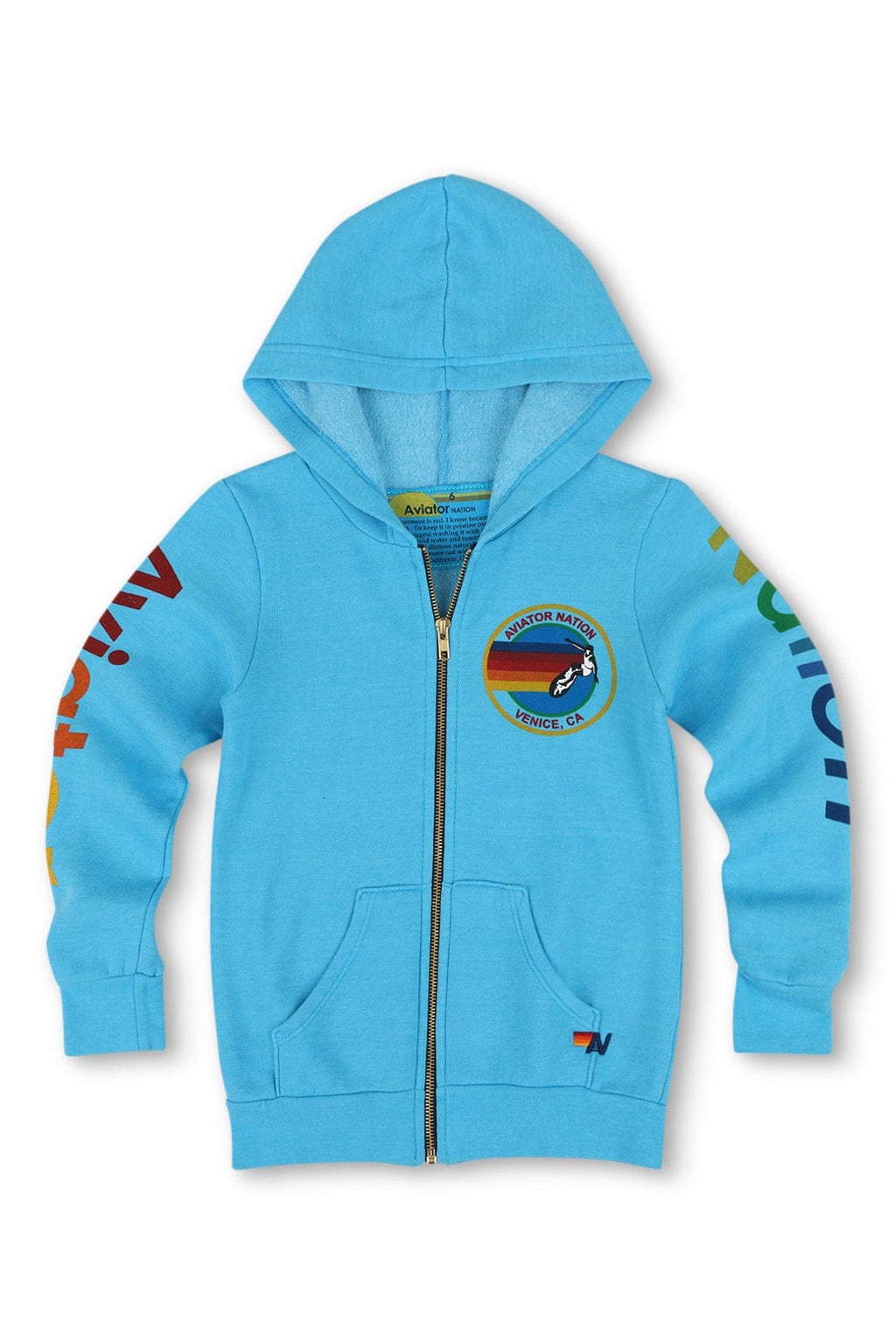 Retro KIDS AVIATOR NATION VENICE ZIP HOODIE - NEON BLUE