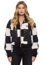 Retro TEDDY CHECKERBOARD WOMENS FULL ZIP JACKET - VINTAGE BLACK