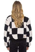 Retro TEDDY CHECKERBOARD WOMENS FULL ZIP JACKET - VINTAGE BLACK