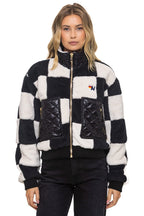 Retro TEDDY CHECKERBOARD WOMENS FULL ZIP JACKET - VINTAGE BLACK