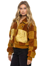 Retro TEDDY CHECKERBOARD WOMENS FULL ZIP JACKET - HONEY WHISKEY