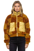 Retro TEDDY CHECKERBOARD WOMENS FULL ZIP JACKET - HONEY WHISKEY