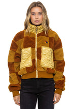 Retro TEDDY CHECKERBOARD WOMENS FULL ZIP JACKET - HONEY WHISKEY