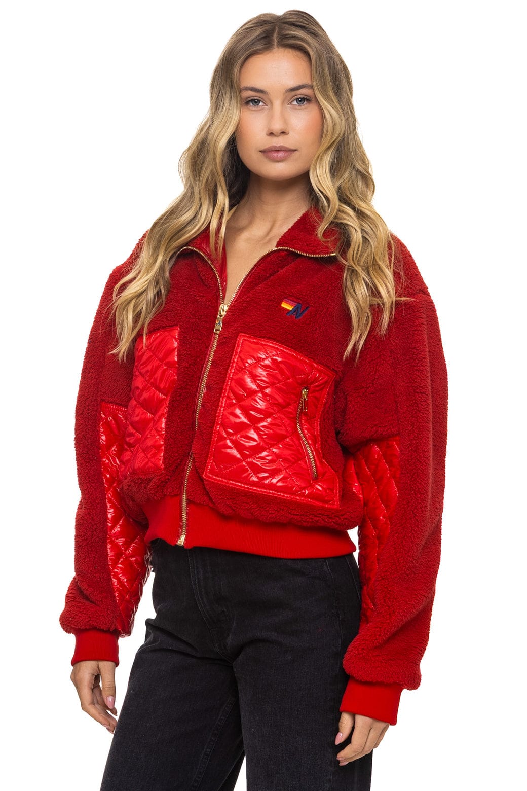 Retro TEDDY FULL ZIP JACKET - CHERRY