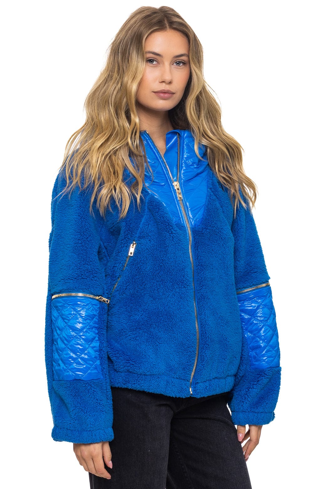 Retro TEDDY UNISEX OVERSIZED HOODED FULL ZIP JACKET - BLUE CINA