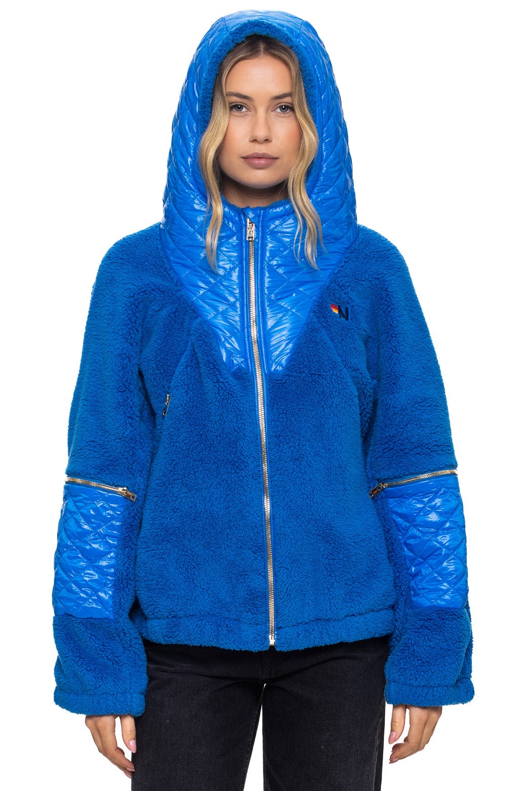 Retro TEDDY UNISEX OVERSIZED HOODED FULL ZIP JACKET - BLUE CINA