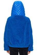 Retro TEDDY UNISEX OVERSIZED HOODED FULL ZIP JACKET - BLUE CINA