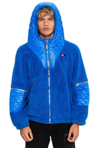 Retro TEDDY UNISEX OVERSIZED HOODED FULL ZIP JACKET - BLUE CINA