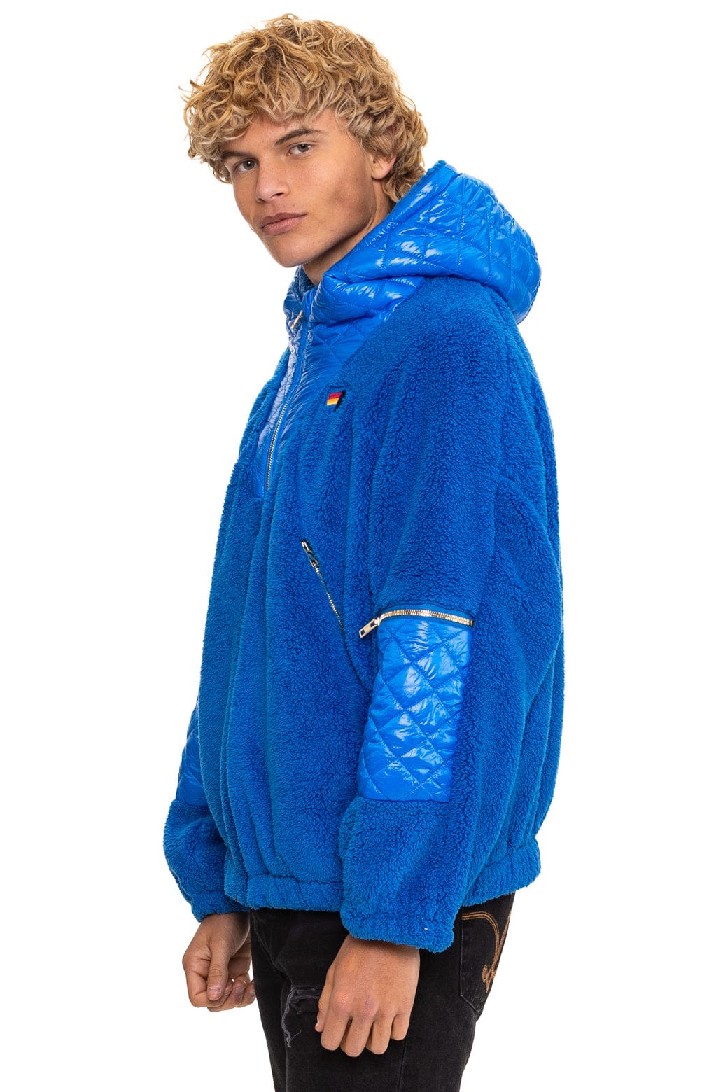 Retro TEDDY UNISEX OVERSIZED HOODED FULL ZIP JACKET - BLUE CINA