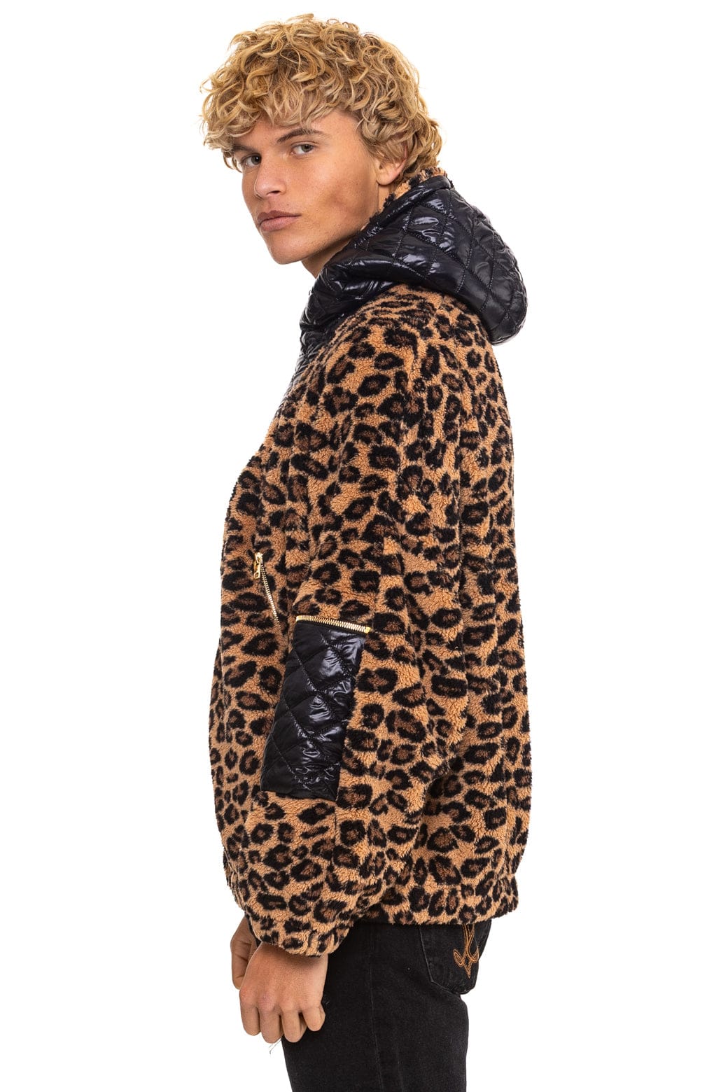Retro TEDDY UNISEX OVERSIZED HOODED FULL ZIP JACKET - CHEETAH