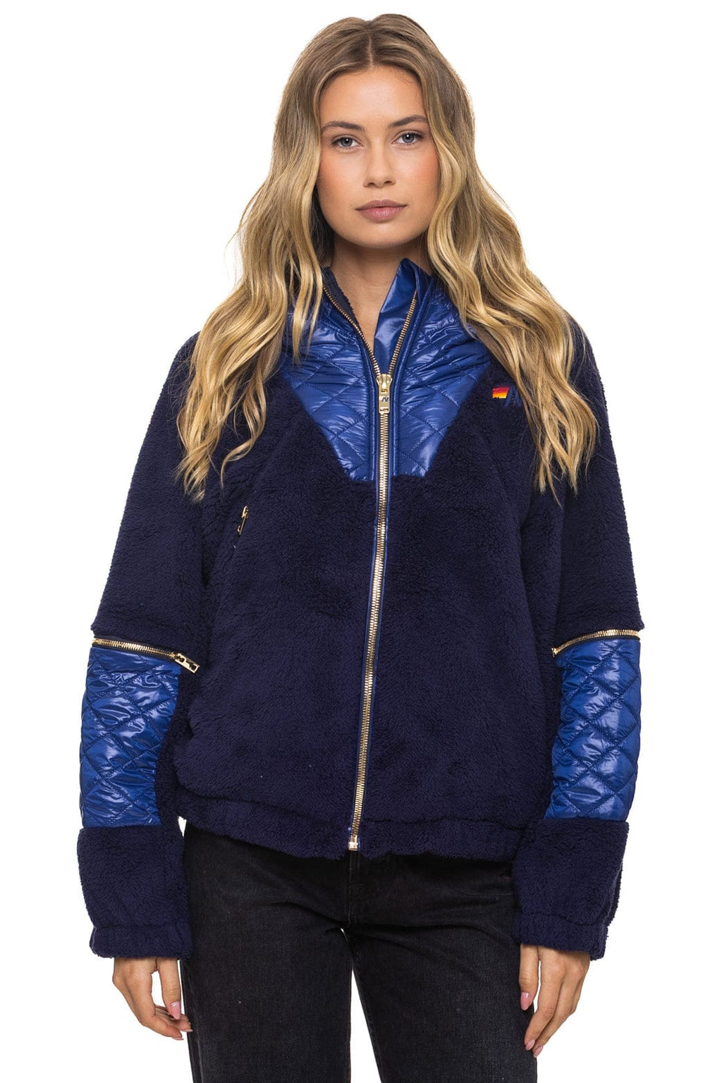 Retro TEDDY UNISEX OVERSIZED HOODED FULL ZIP JACKET - NAVY