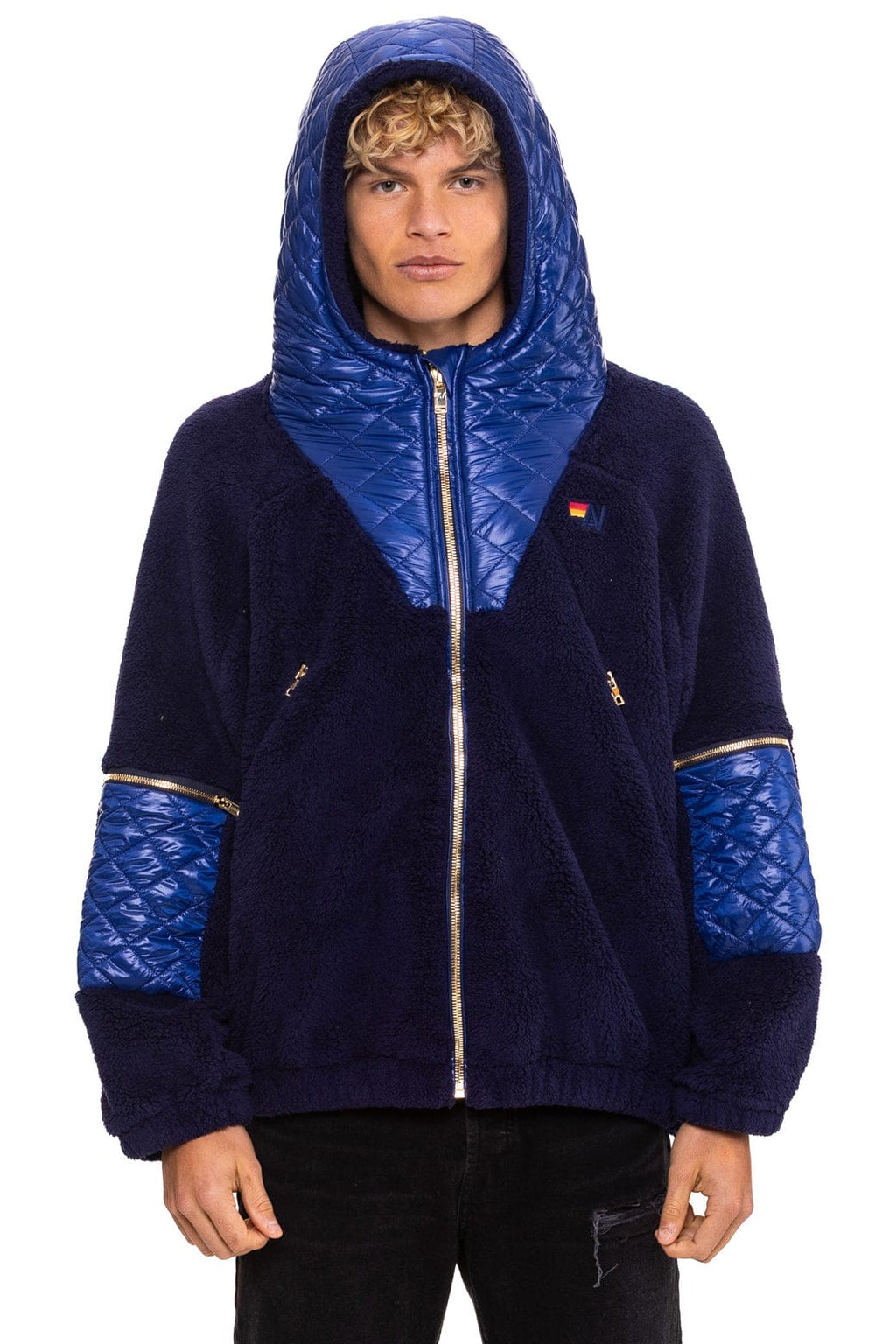 Retro TEDDY UNISEX OVERSIZED HOODED FULL ZIP JACKET - NAVY