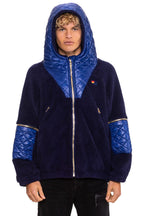 Retro TEDDY UNISEX OVERSIZED HOODED FULL ZIP JACKET - NAVY