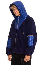 Retro TEDDY UNISEX OVERSIZED HOODED FULL ZIP JACKET - NAVY