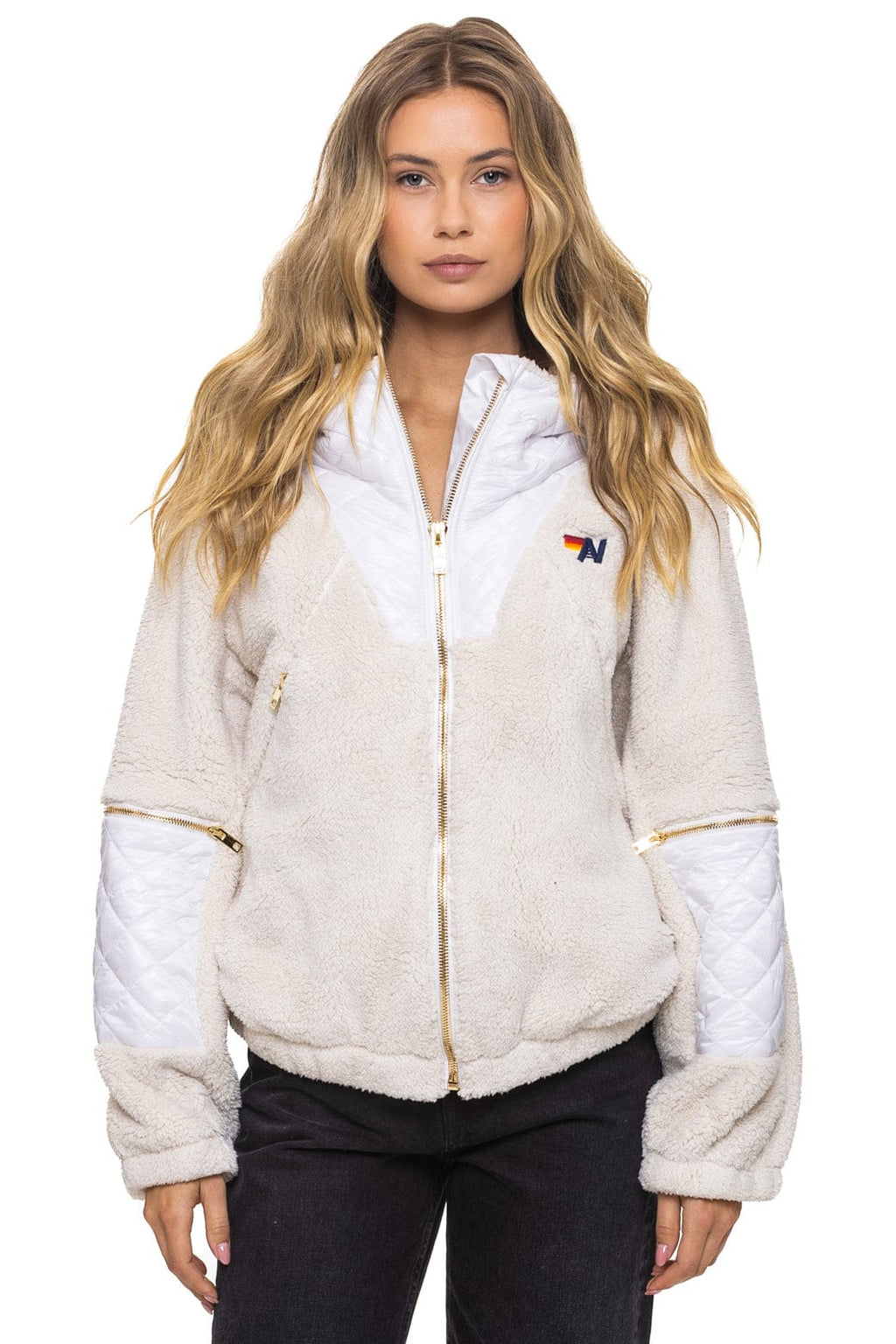 Retro TEDDY UNISEX OVERSIZED HOODED FULL ZIP JACKET - VINTAGE WHITE