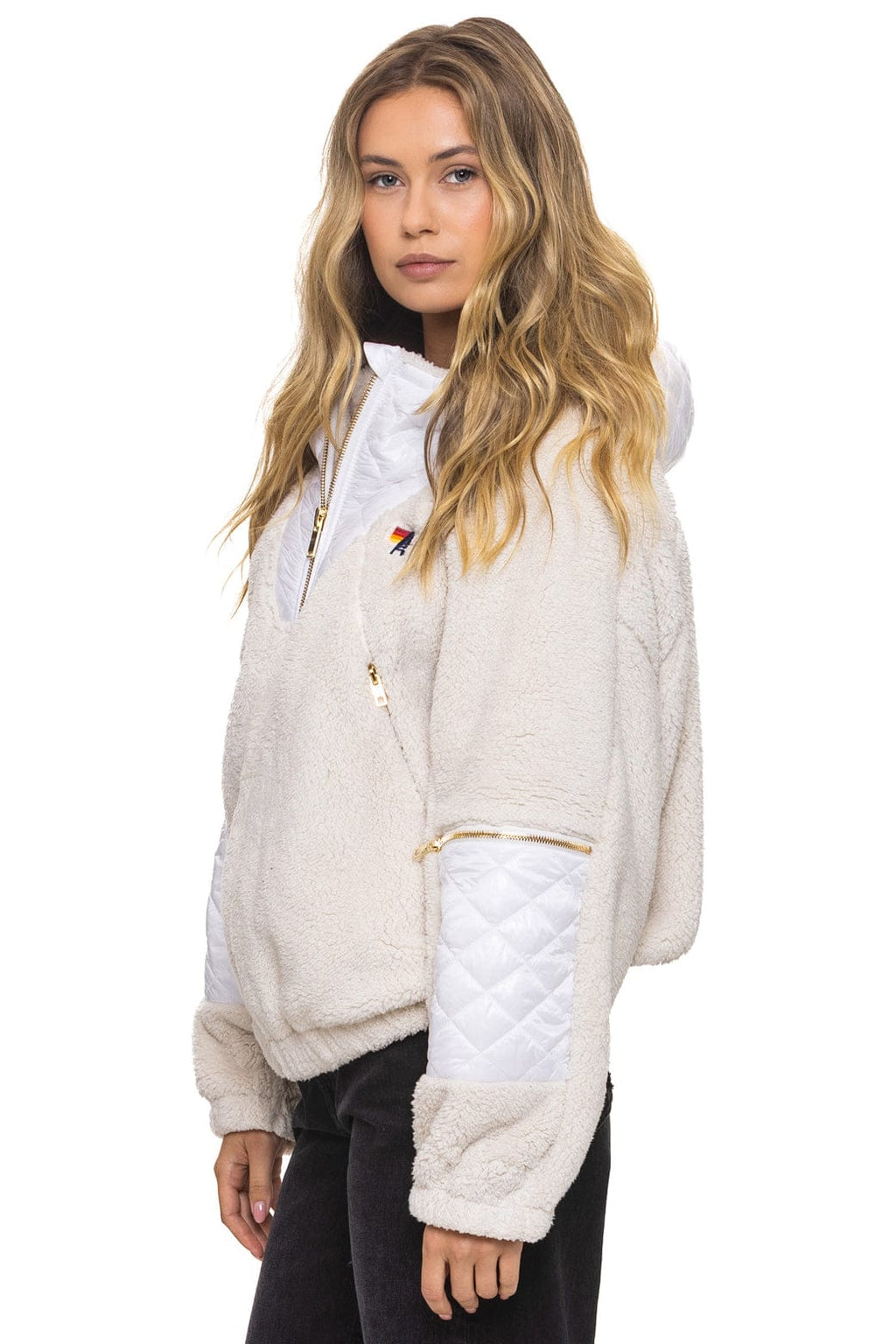 Retro TEDDY UNISEX OVERSIZED HOODED FULL ZIP JACKET - VINTAGE WHITE