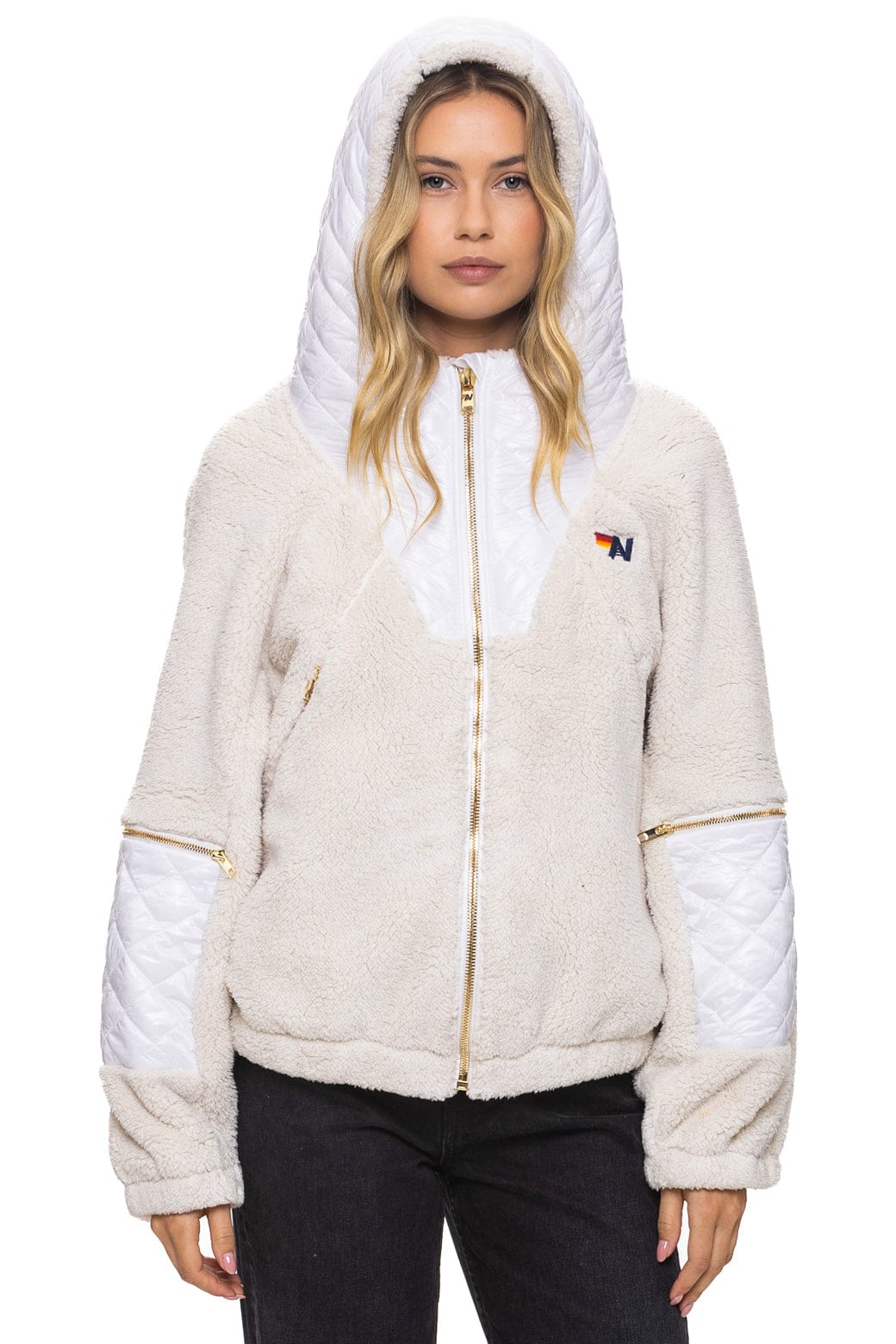 Retro TEDDY UNISEX OVERSIZED HOODED FULL ZIP JACKET - VINTAGE WHITE