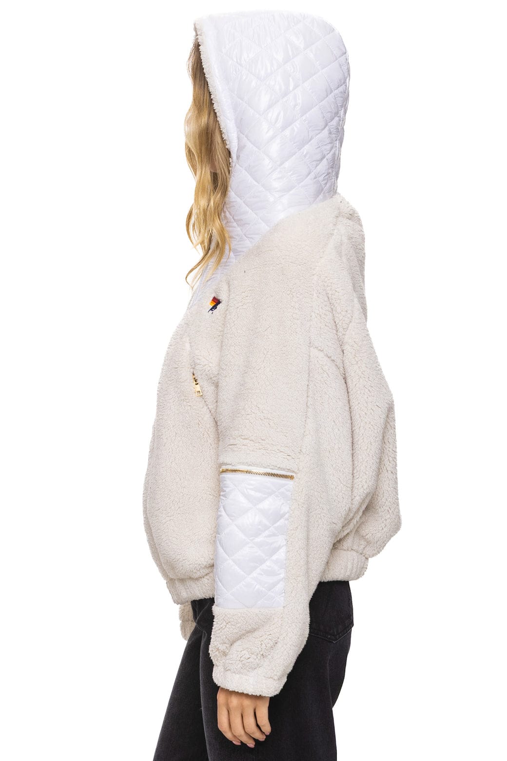 Retro TEDDY UNISEX OVERSIZED HOODED FULL ZIP JACKET - VINTAGE WHITE