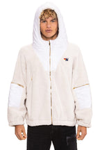 Retro TEDDY UNISEX OVERSIZED HOODED FULL ZIP JACKET - VINTAGE WHITE