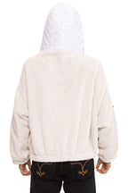Retro TEDDY UNISEX OVERSIZED HOODED FULL ZIP JACKET - VINTAGE WHITE