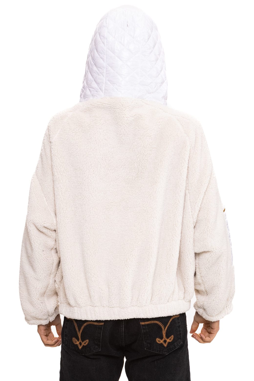 Retro TEDDY UNISEX OVERSIZED HOODED FULL ZIP JACKET - VINTAGE WHITE