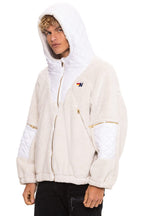 Retro TEDDY UNISEX OVERSIZED HOODED FULL ZIP JACKET - VINTAGE WHITE