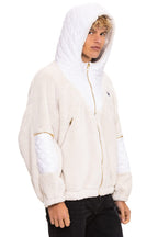 Retro TEDDY UNISEX OVERSIZED HOODED FULL ZIP JACKET - VINTAGE WHITE