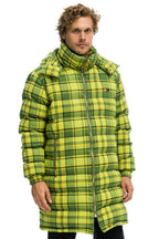 Retro PLAID UNISEX LONG TREKKER JACKET - AVOCADO PLAID