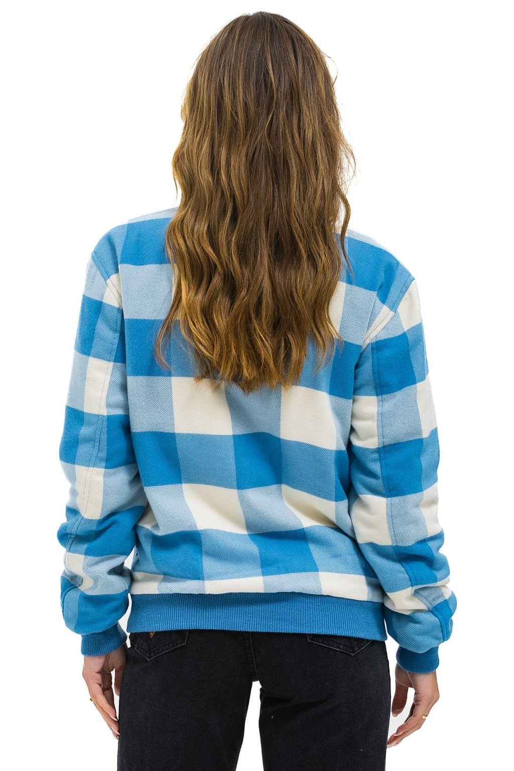 Retro PLAID UNISEX VARSITY JACKET - SKY PLAID