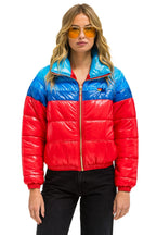 Retro COLOR BLOCK LUXE APRES PUFFER JACKET - GLOSSY CHERRY