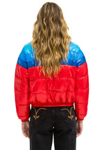 Retro COLOR BLOCK LUXE APRES PUFFER JACKET - GLOSSY CHERRY