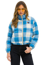 Retro APRES PLAID PUFFER JACKET - SKY PLAID