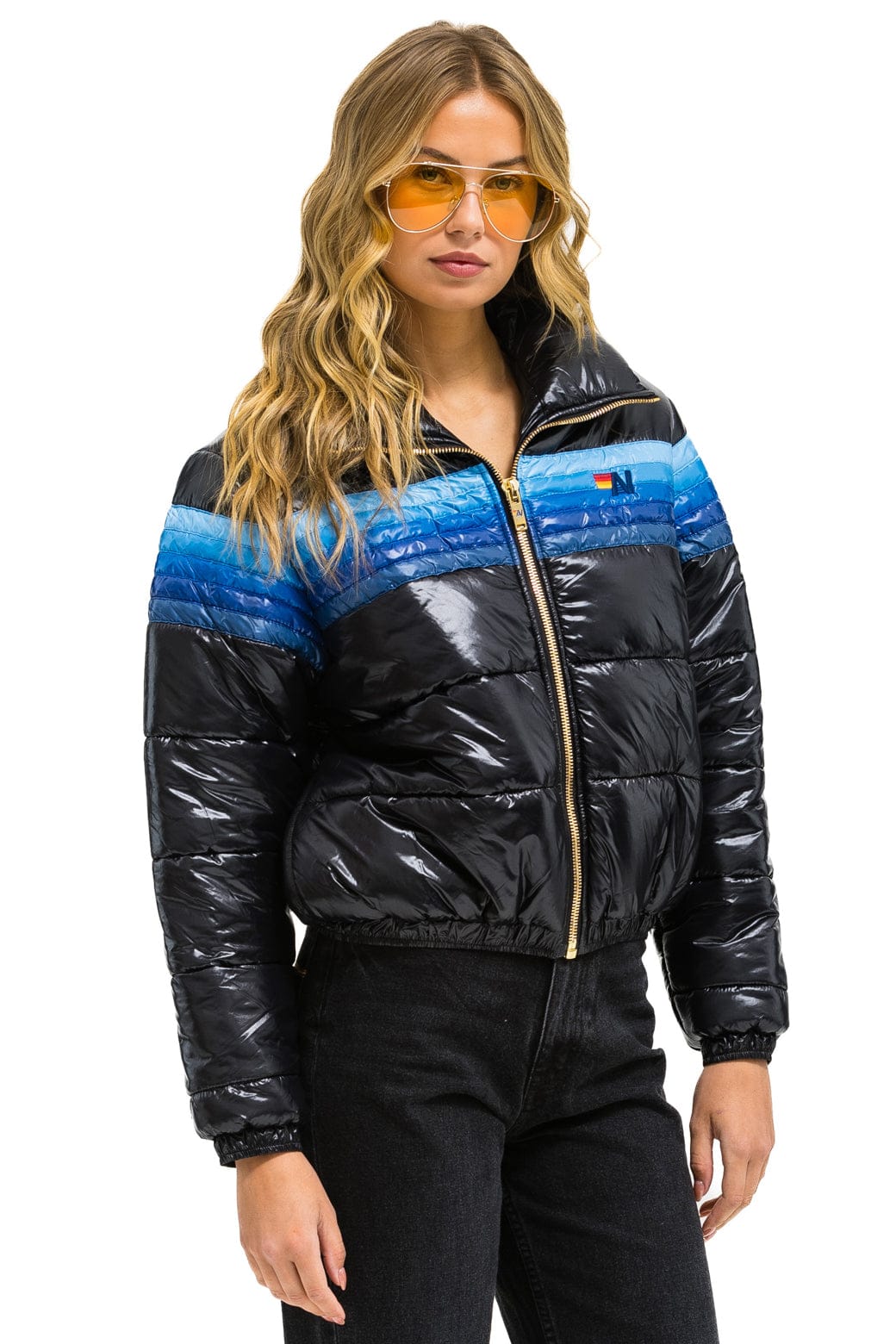 Retro 5 STRIPE APRES JACKET - GLOSSY BLACK BLUE STRIPES