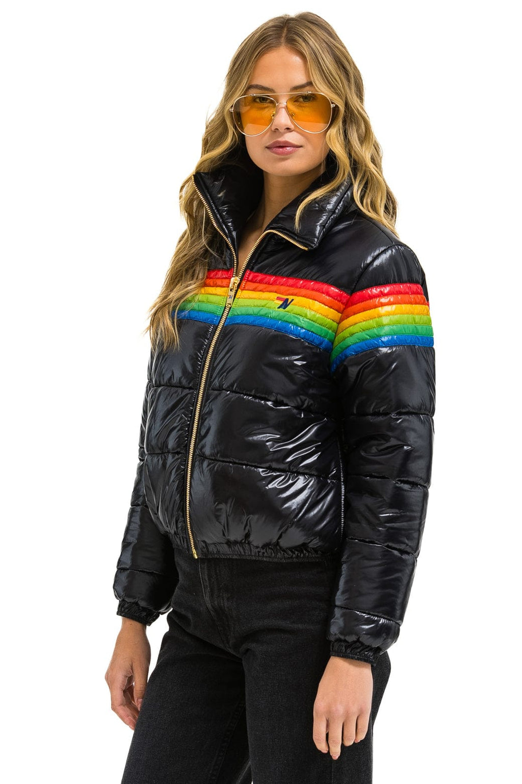 Retro 6 STRIPE LUXE APRES PUFFER JACKET - GLOSSY BLACK