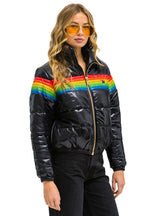 Retro 6 STRIPE LUXE APRES PUFFER JACKET - GLOSSY BLACK