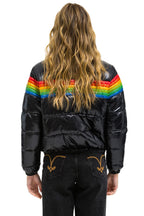 Retro 6 STRIPE LUXE APRES PUFFER JACKET - GLOSSY BLACK