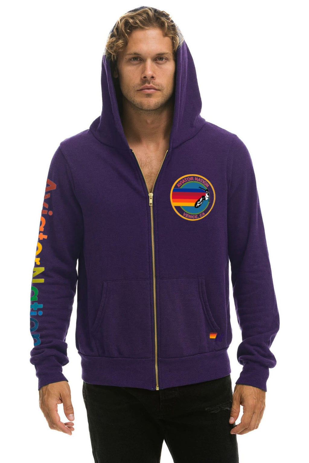 Retro AVIATOR NATION VENICE HOODIE - DEEP PURPLE